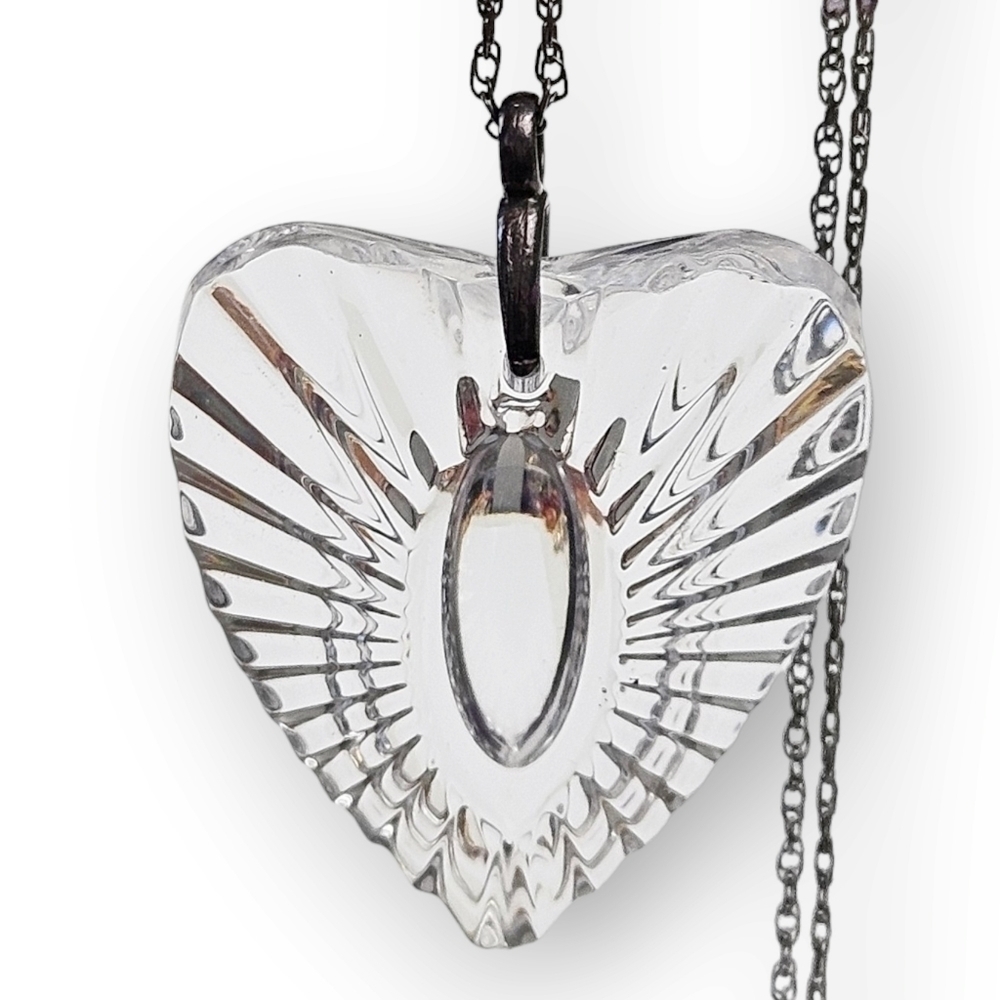WATERFORD Crystal Heart Necklace Clear Pendant Rope Chain 925 Sterling Vintage